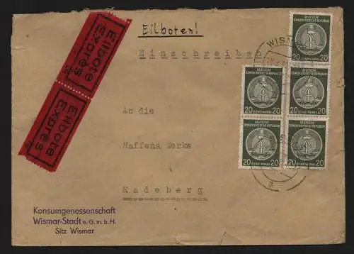 B13095 DDR Dienst A Brief Eilboten Konsumgenossenschaft Wismar 1957 nach