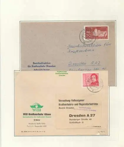 B5329 DDR Dienst 2x Brief vorschriftswidrig m Sondermarke frankiert Kraftverkehr