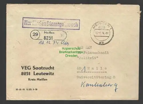 B7541 DDR Dienst Meissen 1974 VEG Saatzucht Leutewitz n Halle Poststellenstempel