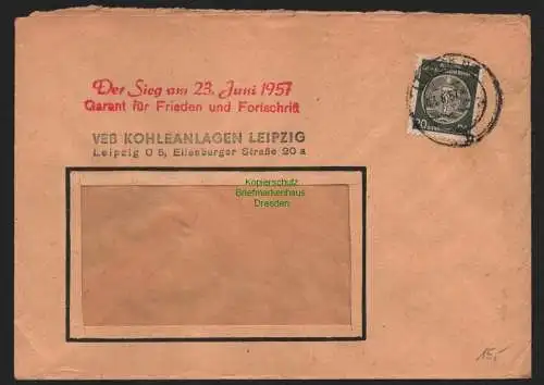 B10793 Brief DDR Propaganda Leipzig Dienst Der Sieg am 23. Juni 1957 Garant für