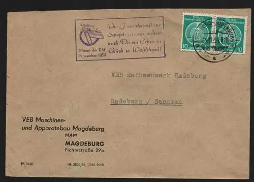 B13212 DDR Dienst Brief Magdeburg Sudenburg 1954 Propaganda Stempel DSF