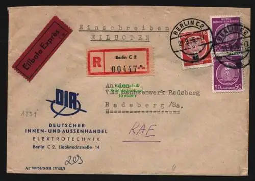 B12663 DDR Dienst A 11, 2x 14 Einschreiben Eilboten Brief Berlin an Sachsenwerk