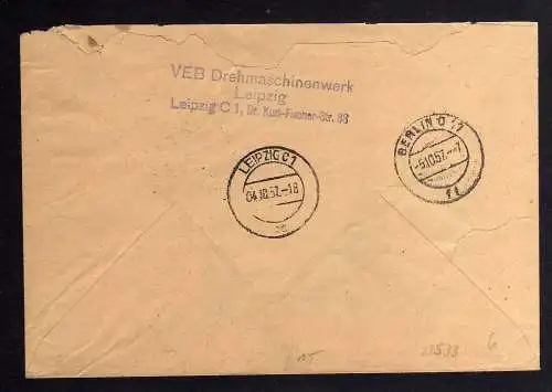 B1533 DDR ZKD 2x 15 Kontrollzahl 1400 Brief Leipzig geprüft BPP VEB Drehmaschnen