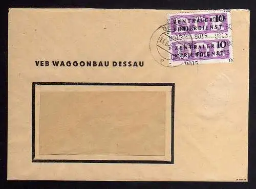 B1448 DDR ZKD 2x 10 Kontrollzahl 8015 Brief Dessau geprüft BPP VEB Waggonbau