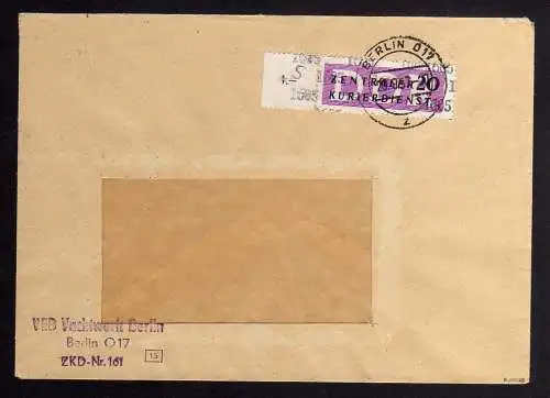 B1622 DDR Aufdruck Kontrollzahlen 1605 Berlin ZKD 15 Brief VEB Yachtwerft Berlin