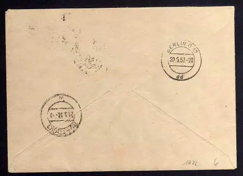 B1622 DDR Aufdruck Kontrollzahlen 1605 Berlin ZKD 15 Brief VEB Yachtwerft Berlin