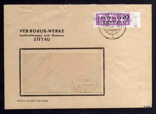 B1527 DDR ZKD 15 Kontrollzahl 1314 Brief Zittau geprüft BPP VEB Robur Werke Last