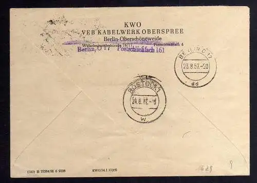 B1629 DDR Aufdruck Kontrollzahlen 1605 Berlin ZKD 15 Brief VEB Kabelwerke Berlin