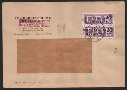 B14304 DDR ZKD Brief 1957 2x11 1606 Treptow VEB Berlin Chemie ZKD 160  an nach D