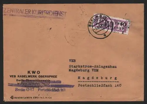 B14299 DDR ZKD Brief 1957 12 1605 Köpenick Kabelwerk Oberspree KWO ZKD 161 an VE