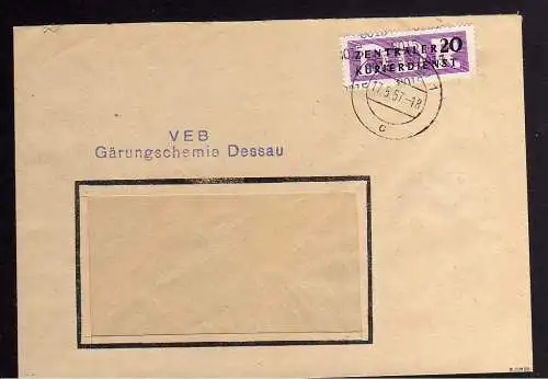 B1449 DDR ZKD 11 Kontrollzahl 8015 Brief Dessau geprüft BPP VEB Gärungschemie