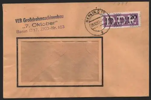 B14312 DDR ZKD Brief 1957 11 1608 Weißensee VEB Großdrehmaschinenbau ZKD 163 an
