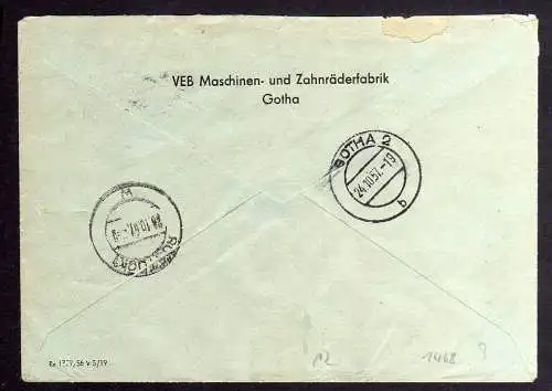 B1468 DDR ZKD 12 Kontrollzahl 9004 Brief Gotha geprüft BPP VEB Maschinen und Zah