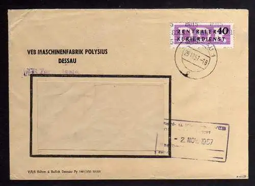 B1451 DDR ZKD 12 Kontrollzahl 8015 Brief Dessau geprüft BPP VEB Maschinenfabrik