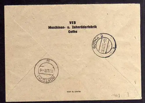 B1469 DDR ZKD 15 Kontrollzahl 9004 Brief Gotha geprüft BPP VEB Maschinen und Zah