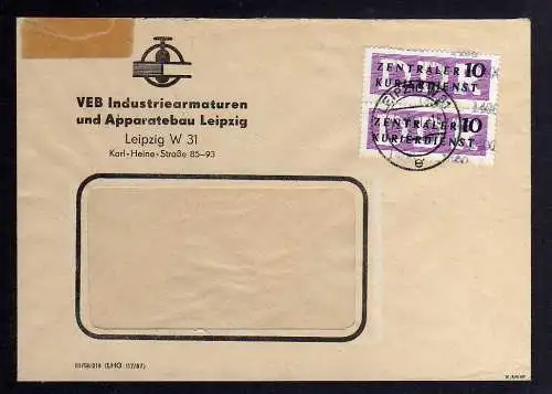 B1535 DDR ZKD 2x 10 Kontrollzahl 1400 Brief Leipzig geprüft BPP VEB Industriearm