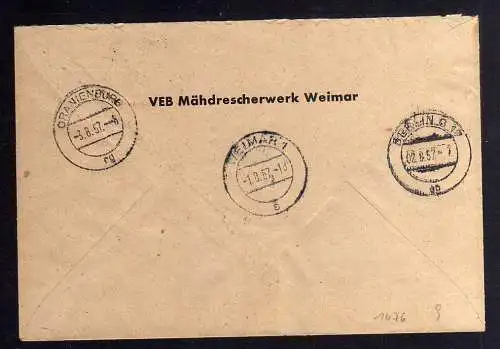 B1476 DDR ZKD 11 Kontrollzahl 9011 Brief Weimar geprüft BPP VEB Mähdrescherwerk