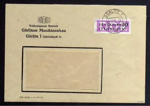 B1514 DDR ZKD 15 Kontrollzahl 1305 Brief Görlitz geprüft BPP VEB Görlitzer Masch