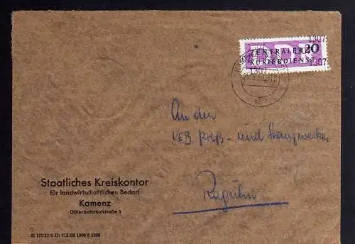 B1515 DDR ZKD 15 Kontrollzahl 1307 Brief Kamenzgeprüft BPP Staatliches Kreiskont