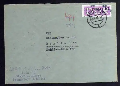 B1606 DDR Aufdruck Kontrollzahlen 1601 Berlin ZKD 14 Brief VEB Rohrleitungsbau a