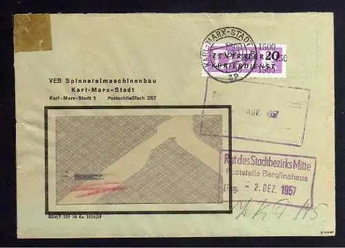 B1553 DDR ZKD 15 Kontrollzahl 1500 Brief Karl-Marx-Stadt geprüft BPP VEB Spinner