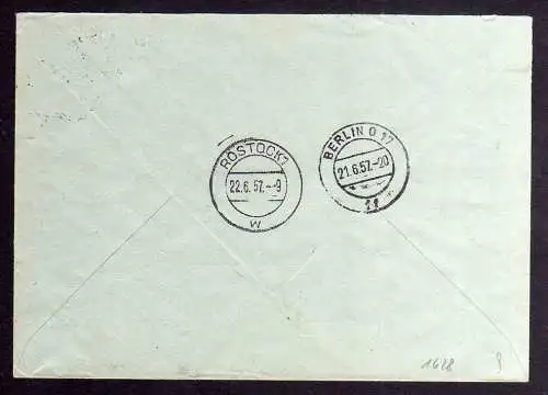 B1628 DDR Aufdruck Kontrollzahlen 1605 Berlin ZKD 15 Brief VEB Schiffswerft Berl