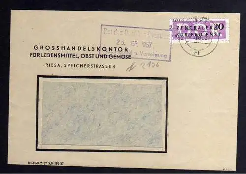 B1523 DDR ZKD 15 Kontrollzahl 1312 Brief Riesa geprüft BPP Grosshandelskontor Le