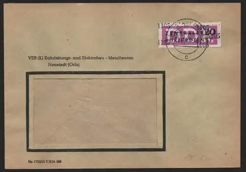 B14100 DDR ZKD Brief 1957 15 1105 Pößneck VEB (K) Rohrleitungs- und Elektrobau N