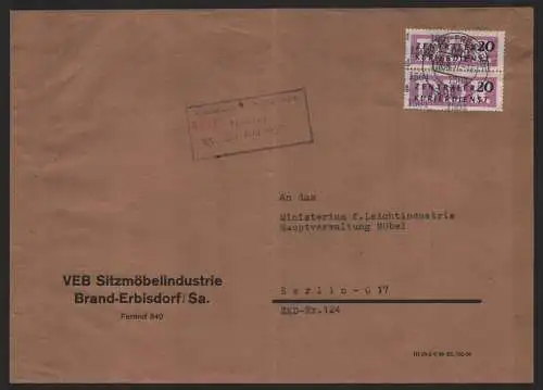 B14225 DDR ZKD Brief 1957 2x15 1504 Brand-Erbisdorf VEB Sitzmöbelindustrie an Mi