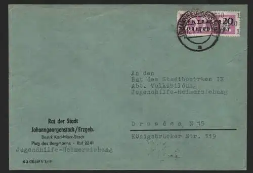 B14235 DDR ZKD Brief 1957 11 1510 Johanngeorgenstadt Rat der Stadt an Jugendhilf