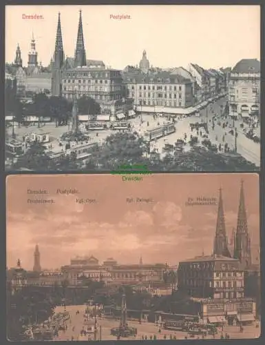 152250 2 AK Dresden Postplatz Sophienkirche um 1910 Zwinger Waldschlösschen