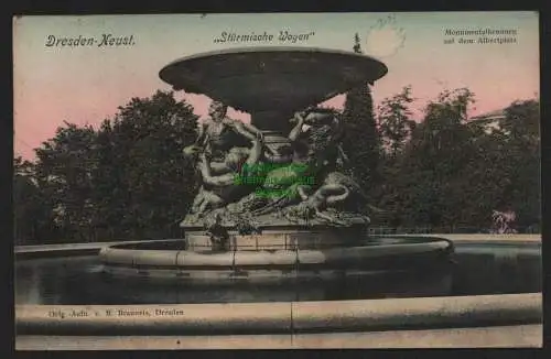 149542 AK Dresden Neustadt Monumentalbrunnen Albertplatz Stürmische Wogen 1908