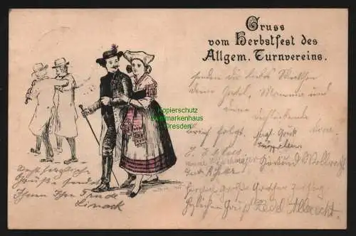 150594 AK Dresden 1900 Herbstfest des Allgem. Turnvereins Tracht Mode Paar