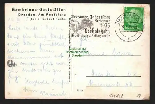146858 AK Dresden 1935 Gambrinus Gaststätten Am Postplatz