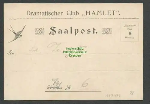 137477 AK Dresden Dramatischer Club Hamlet Saalpost Jugendstil Vase Kleid