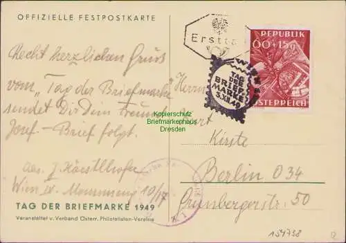 154738 AK Österreich 946 FDC Ersttag Tag der Briefmarke 1949 Off. Festpostkarte