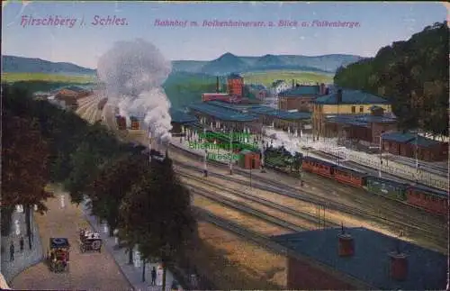 154723 AK Hirschberg Schlesien um 1920 Bahnhof m. Bolkenhainer Str. Falkenberge