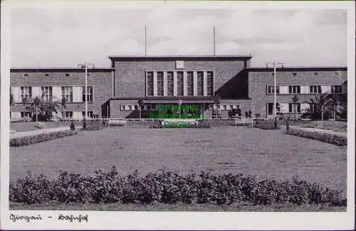 154721 AK Glogau Glogow 1935 Bahnhof Straßenseite
