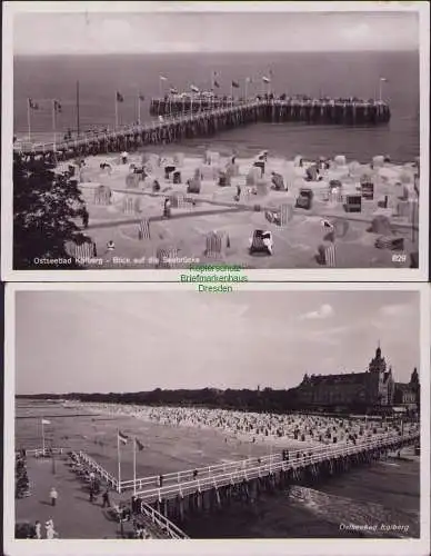 154704 2 AK Ostseebad Kolberg Kolobrzeg Fotokarte 1940 Strand von der Seebrücke