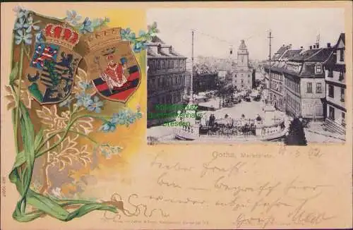154598 Ansichtskarte Gotha 1902 Marktplatz Wappen Prägekarte