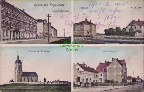 157724 AK Engelsdorf um 1915 Bahnhofstrasse Schule Villa Guhr Kirche Friedhof