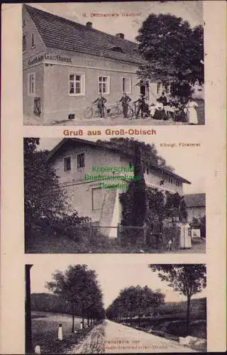 156523 AK Groß Obisch Kr. Glogau Schlesien 1913 Gasthof Dittmann Försterei Panor