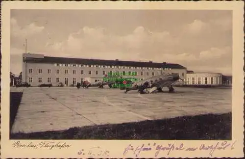 156049 AK Breslau Flughafen 1938 mit 2 Flugzeugen