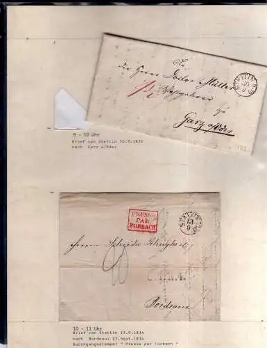 v037 aus Stettin Sammlung 4 Briefe 1834 nach Bordeaux Grenzübergangsstempel Prus