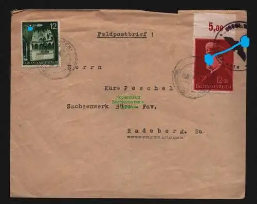 B12693 Brief Generalgouvernement + DR Feldpost Sachsenwerk Radeberg um 1940
