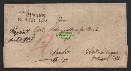 B10090 Vorphila Faltbrief Tübingen schwarz 1816 Zweizeiler ohne Inhalt