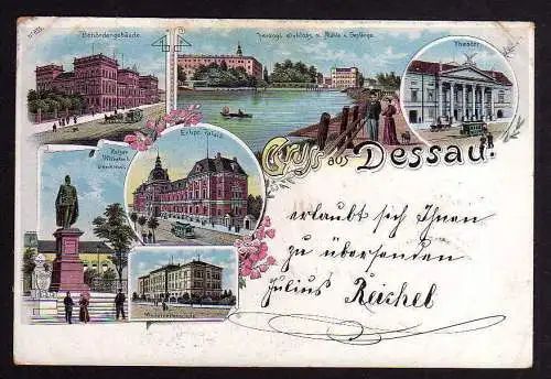 92063 AK Dessau Litho 1899 Behörde Schloss Theater Schule