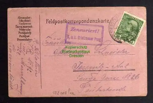 132008 Feldpostkorrespondenzkarte 1916 Zensuriert K. u. K. Briefzensur Prag