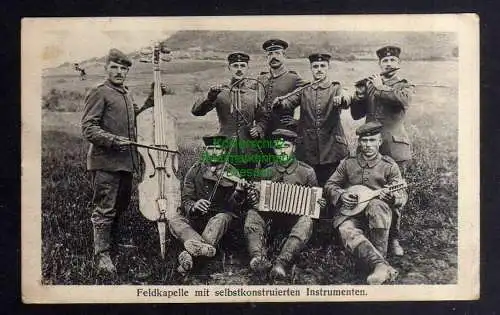 132054 AK 1. Weltkrieg 1916 Feldpost Militär Feldkapelle selbstk. Instrumente