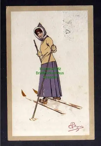 132032 AK Bregenz 1912 Künstlerkarte Pellegrini Frau Mode Ski